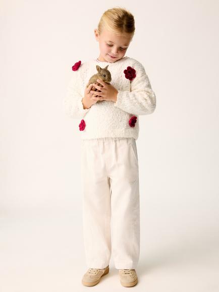 Mango Kids' Elasticated Waist Corduroy Trousers, Off White, Off White