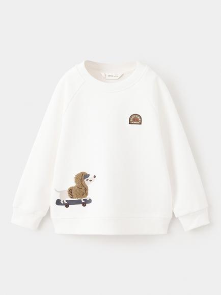 Mango Kids' Relaxed Fit Embroidered Sweatshirt, Off White, Off White