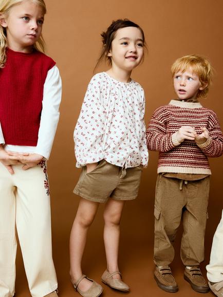 Mango Kids' Tie Waist Corduroy Shorts, Camel - view 2, Camel