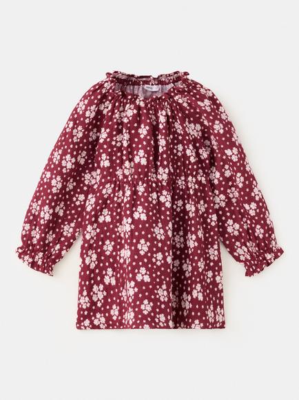 Mango Kids' Gathered Floral Tunic Mini Dress, Red, Red
