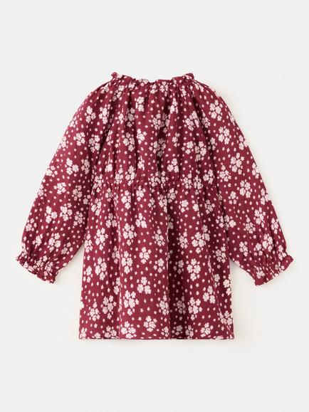 Mango Kids' Gathered Floral Tunic Mini Dress, Red - view 2, Red