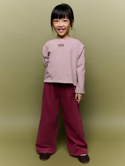 Mango Kids' Pleated Corduroy Trousers, Red, Red