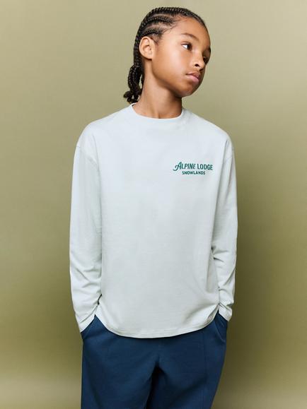 Mango Kids' Long Sleeve Crew Neck T-Shirt, Aqua, Aqua