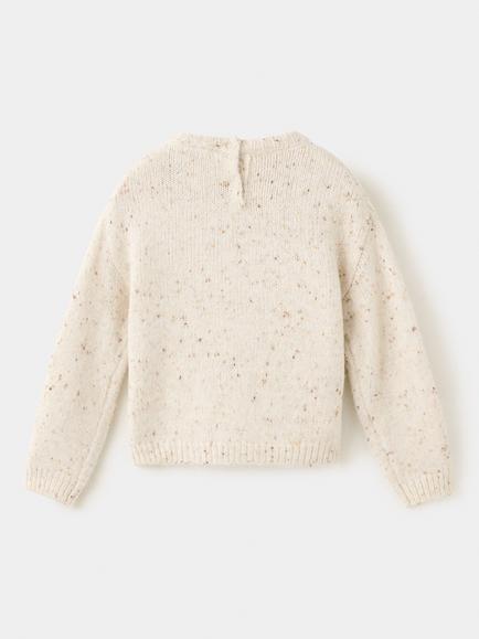 Mango Kids' Speckle Knit Crew Neck Jumper, Beige - view 2, Beige