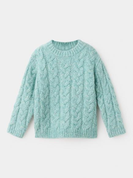 Mango Kids' Cable Knit Crew Neck Jumper, Aqua, Aqua