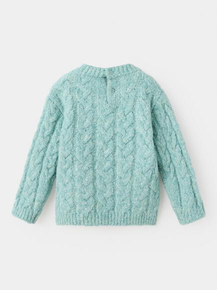 Mango Kids' Cable Knit Crew Neck Jumper, Aqua - view 2, Aqua