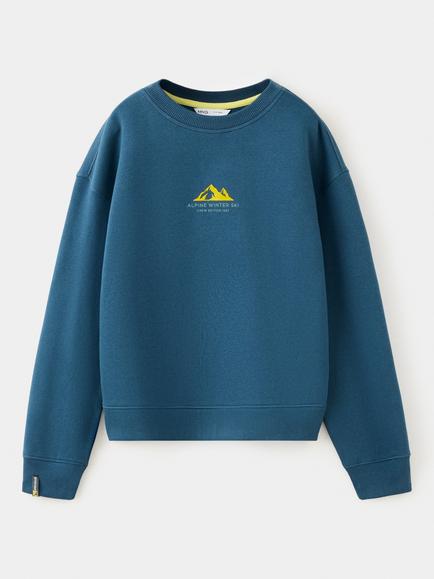 Mango Kids' Crew Neck Graphic Sweatshirt, Navy, Navy