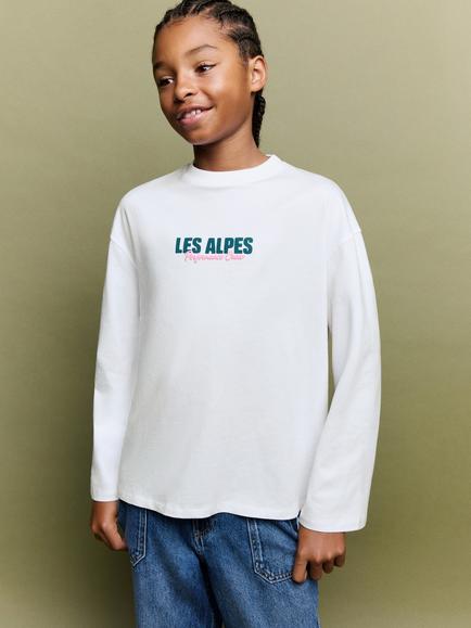 Mango Kids' Crew Neck Long Sleeve T-Shirt, White, White