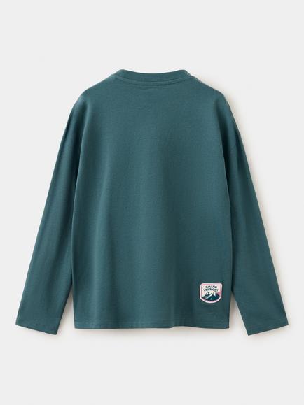 Mango Kids' Long Sleeve Crew Neck T-Shirt, Bottle Green - view 2, Bottle Green