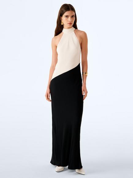OMNES Avery Sleeveless Maxi Dress, Ivory/Black, Ivory/Black