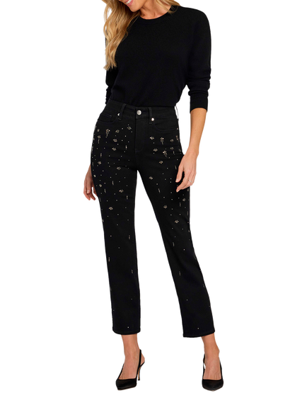 NYDJ Marilyn Rhinestone Straight In Sure Stretch® Denim Jeans, Black Rinse, Black Rinse