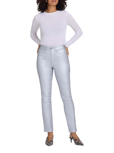 NYDJ Coated Sheri Slim Straight Jeans, Coated Silver