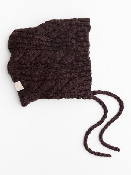 Oat & Marl Baby Cable Knit Bonnet, Chocolate, Chocolate