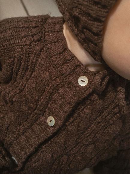 Oat & Marl Baby Cable Knit Bonnet, Chocolate - view 2, Chocolate