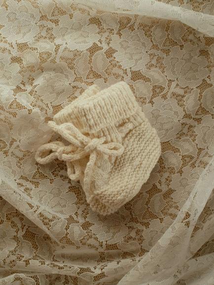 Oat & Marl Baby Cable Knit Booties - view 2, Ecru