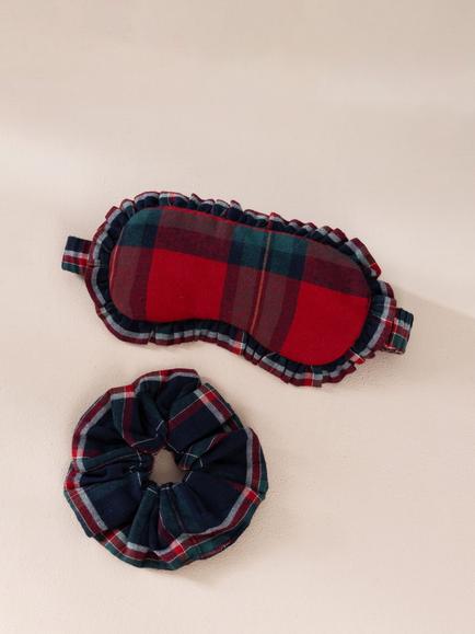 Chelsea Peers Contrast Tartan Sleep Mask & Scrunchie Gift Set, Multi, Multi