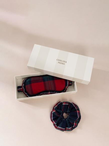 Chelsea Peers Contrast Tartan Sleep Mask & Scrunchie Gift Set, Multi - view 2, Multi