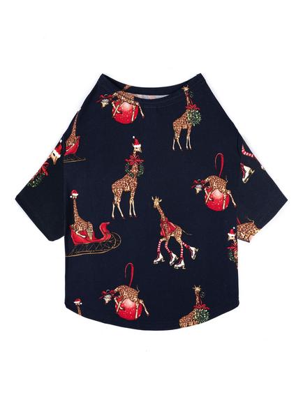 Chelsea Peers Pets Christmas Giraffe Print Pyjama T-Shirt, Navy, Navy