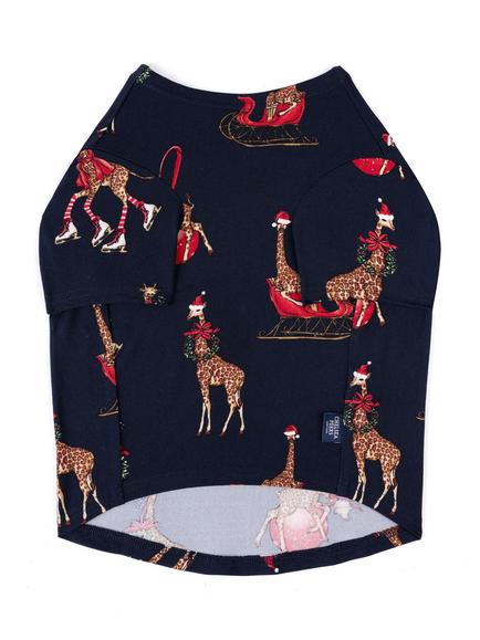 Chelsea Peers Pets Christmas Giraffe Print Pyjama T-Shirt, Navy - view 2, Navy