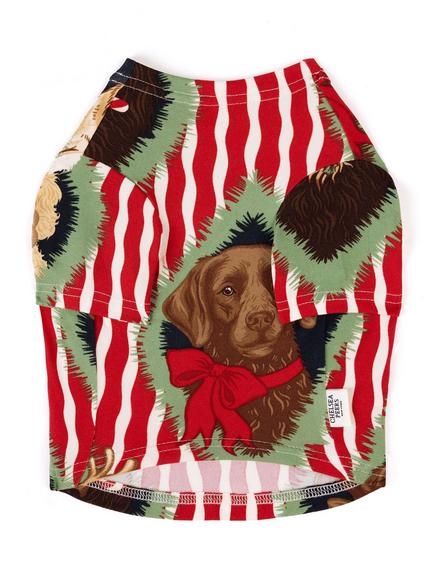 Chelsea Peers Pets Christmas Chip & Friends Stripe Print Pyjama T-Shirt, Red Multi - view 2, Red Multi