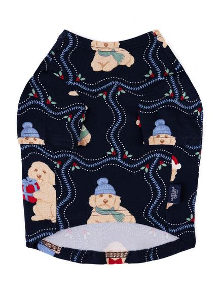 Chelsea Peers Pets Christmas Chip the Cockapoo Portraits Print Pyjama T-Shirt, Navy Multi - view 2, Navy Multi