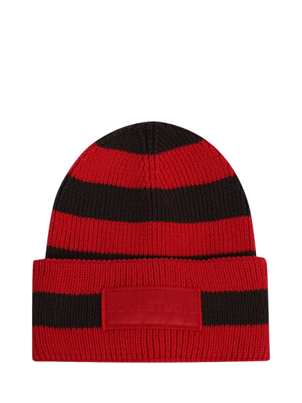 Smith & Soul Striped Ribbed Beanie Hat, Love Red/Dark Chocolate, Love Red/Dark Chocolate