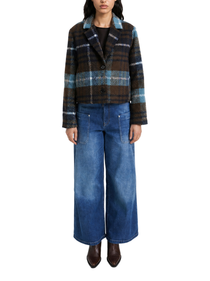 Smith & Soul Check Short Jacket, Navy/Chocolate, Navy/Chocolate