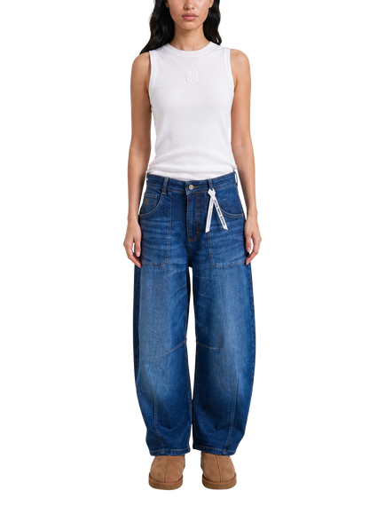 Smith & Soul Mid Rise Barrel Leg Jeans, Mid Blue Wash, Mid Blue Wash