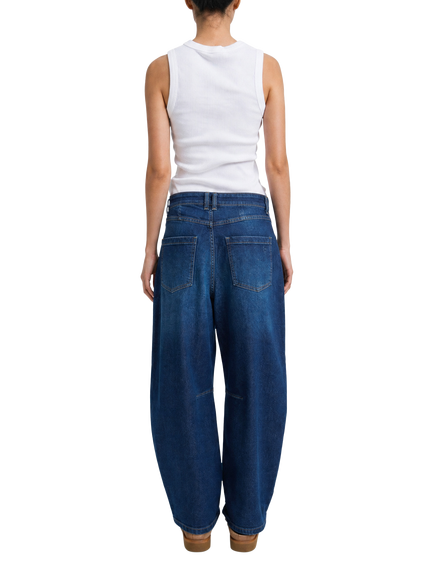 Smith & Soul Mid Rise Barrel Leg Jeans, Mid Blue Wash - view 2, Mid Blue Wash