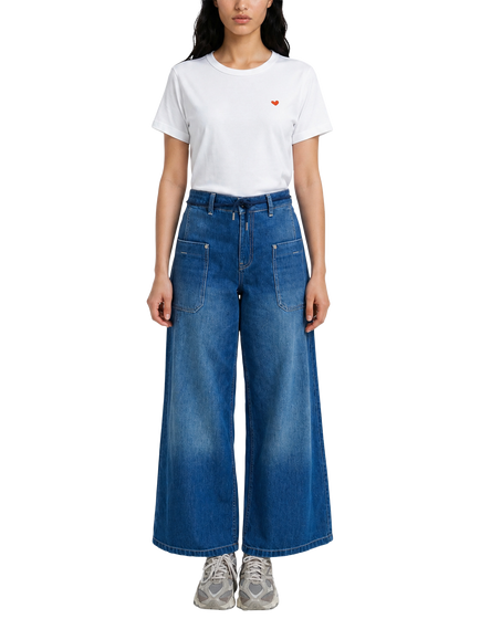 Smith & Soul Pleat Front Wide Leg Denim Jeans, Mid Blue Wash, Mid Blue Wash
