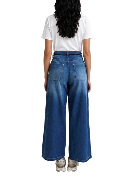 Smith & Soul Pleat Front Wide Leg Denim Jeans, Mid Blue Wash - view 2, Mid Blue Wash
