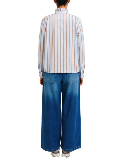 Smith & Soul Striped Cotton Ruffle Collar Shirt, Light Blue/Camel - view 2, Light Blue/Camel