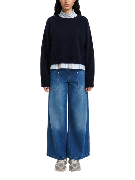 Smith & Soul Wool Blend Round Neck Cable Hem Jumper, Marine, Marine