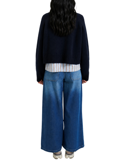 Smith & Soul Wool Blend Round Neck Cable Hem Jumper, Marine - view 2, Marine