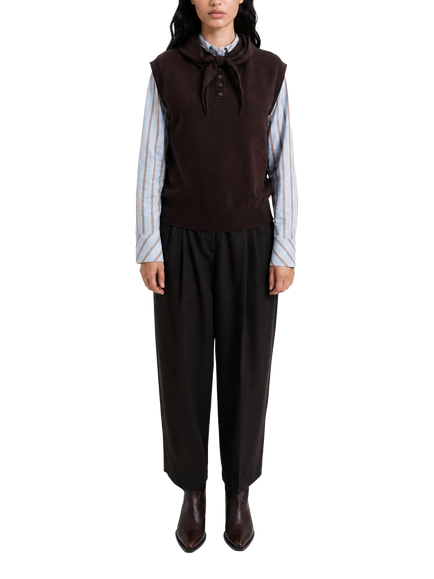 Smith & Soul Wool Blend Neck Tie Sleeveless Knit Tank, Dark Chocolate, Dark Chocolate