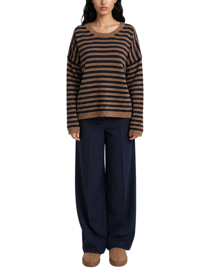 Smith & Soul Oversized Striped With Cashmere Pullover Jumper, Toffee Print, Toffee Print
