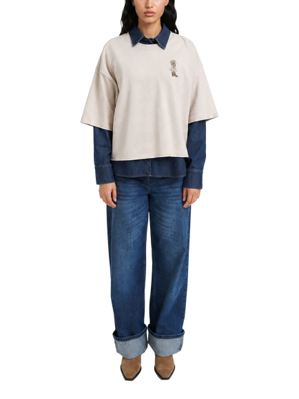 Smith & Soul Boxy Cropped Short Sleeve Sweatshirt, Oat Milk, Oat Milk
