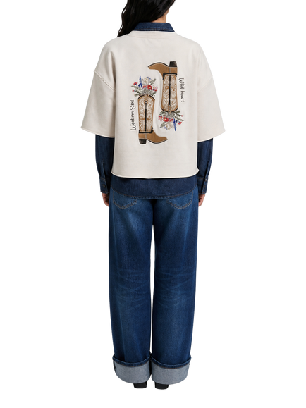 Smith & Soul Boxy Cropped Short Sleeve Sweatshirt, Oat Milk - view 2, Oat Milk