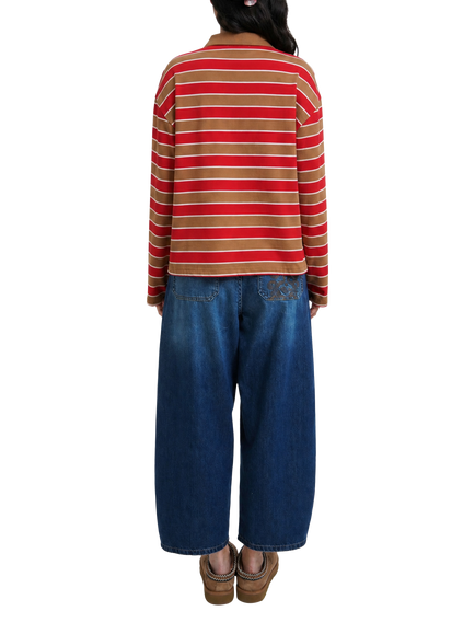 Smith & Soul Stripe Long Sleeve Polo Top, Love/Camel - view 2, Love/Camel