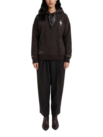 Smith & Soul Paisley Tie Embellished Oversized Hoodie, Dark Chocolate, Dark Chocolate