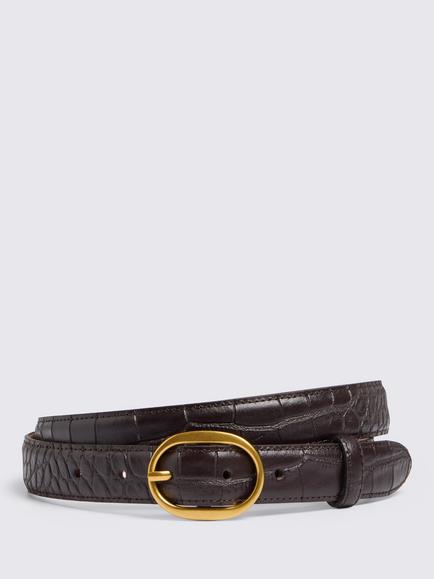 Moss Italian Leather Croc Belt, Brown, Brown