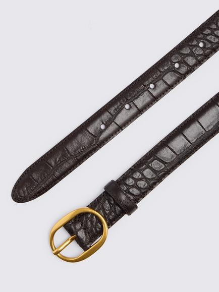 Moss Italian Leather Croc Belt, Brown - view 2, Brown