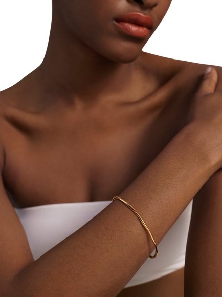 Monica Vinader Siren Muse Hammered Bracelet, Gold - view 2, Gold