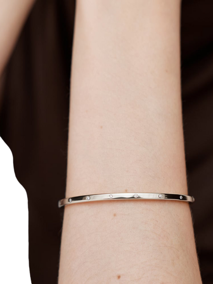 Monica Vinader Essential Lab Diamond Station Bangle, Silver - view 2, Silver