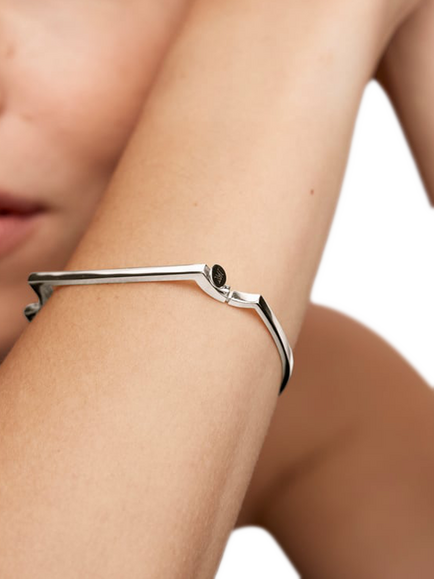 Monica Vinader Signature Square Bar Bangle, Silver - view 2, Silver