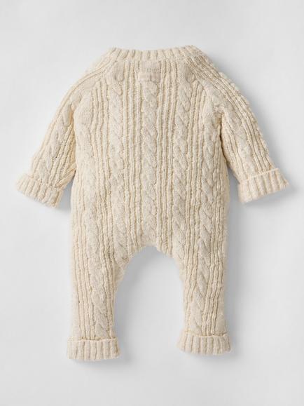 Oat & Marl Baby Cable Knit Boucle All In One - view 2, Ecru