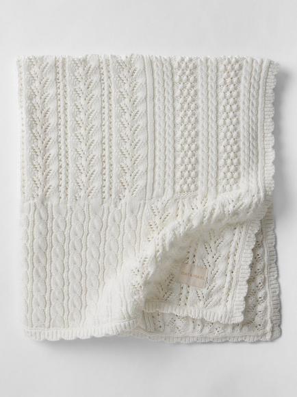 Oat & Marl Baby Patchwork Blanket, White, White