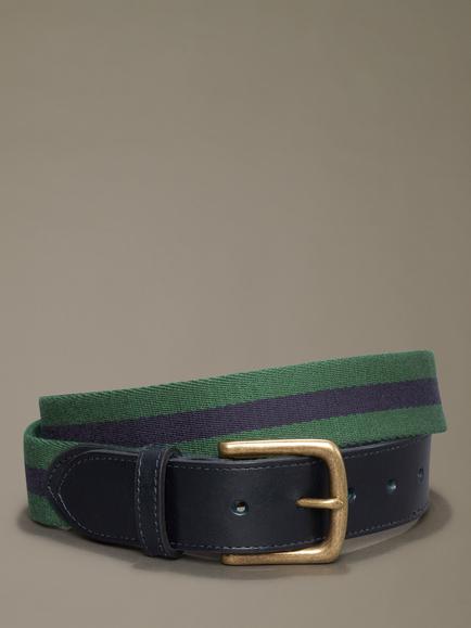 Aubin Hepton Leather Webbing Belt, Green/Navy