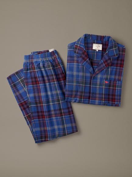 Aubin Aberford Cotton Check Pyjama Set, Cobalt