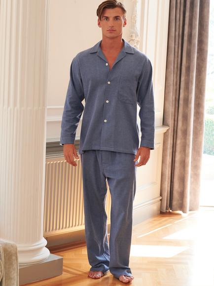 British Boxers Brushed Cotton Herringbone Pyjama Set, Steel, Steel